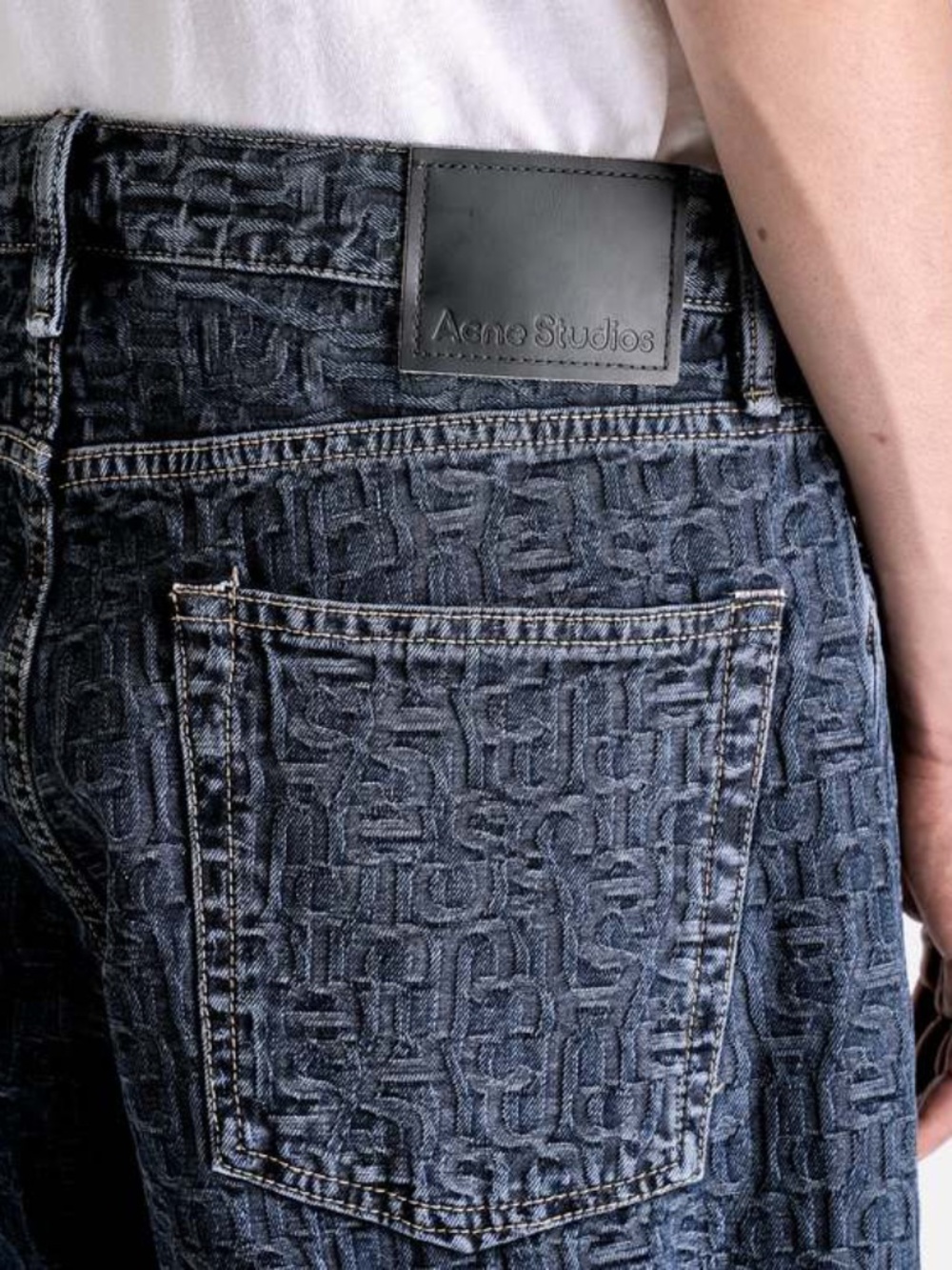 Acne Studios 1981M FN Monogram Jacquard Wide Leg Jeans Dark Indigo Size 46 / W30